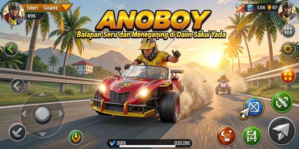 Screenshot gameplay ANOBOY yang menampilkan balapan seru