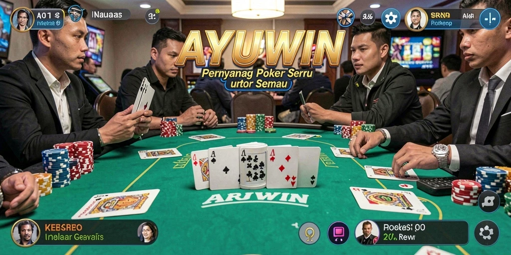 Tangkapan layar utama AYUWIN menampilkan suasana intens permainan Poker.