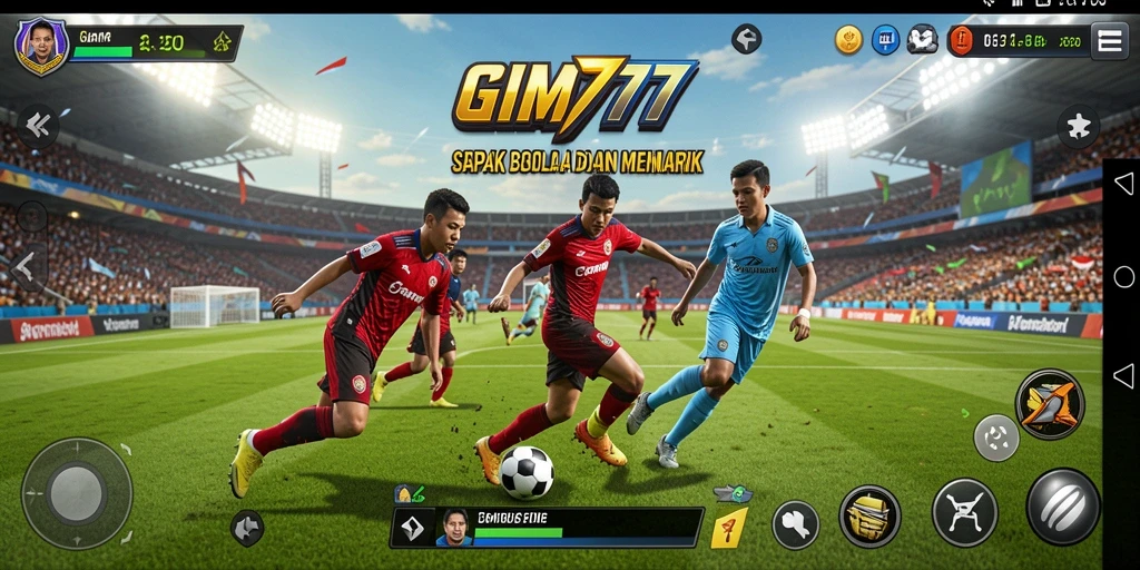 Tampilan gameplay GIM777 saat pertandingan sepak bola yang seru.