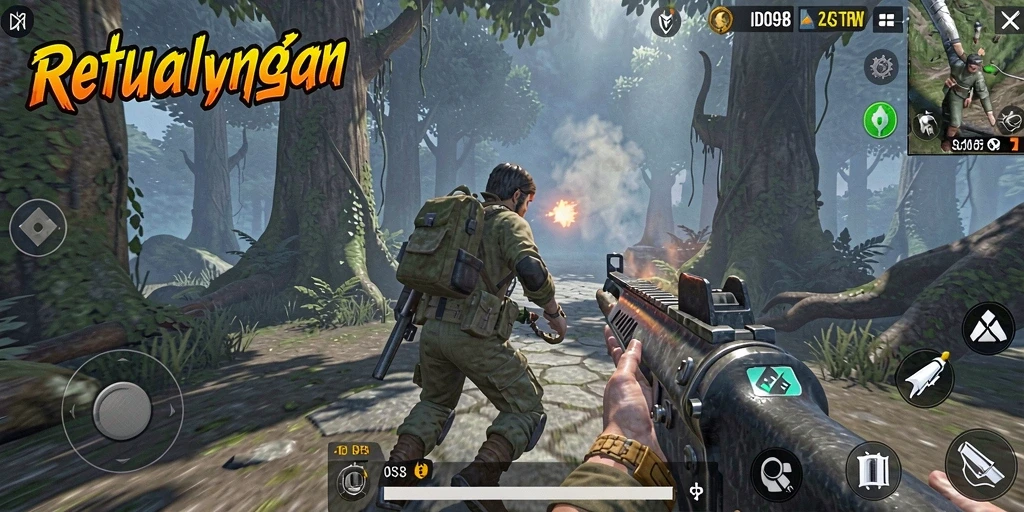 Screenshot gameplay ID098 menunjukkan aksi seru dalam pertempuran TPS.