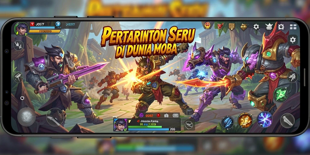 Tampilan gameplay seru dalam <strong>JOS77</strong> dengan pertarungan MOBA yang mendebarkan.