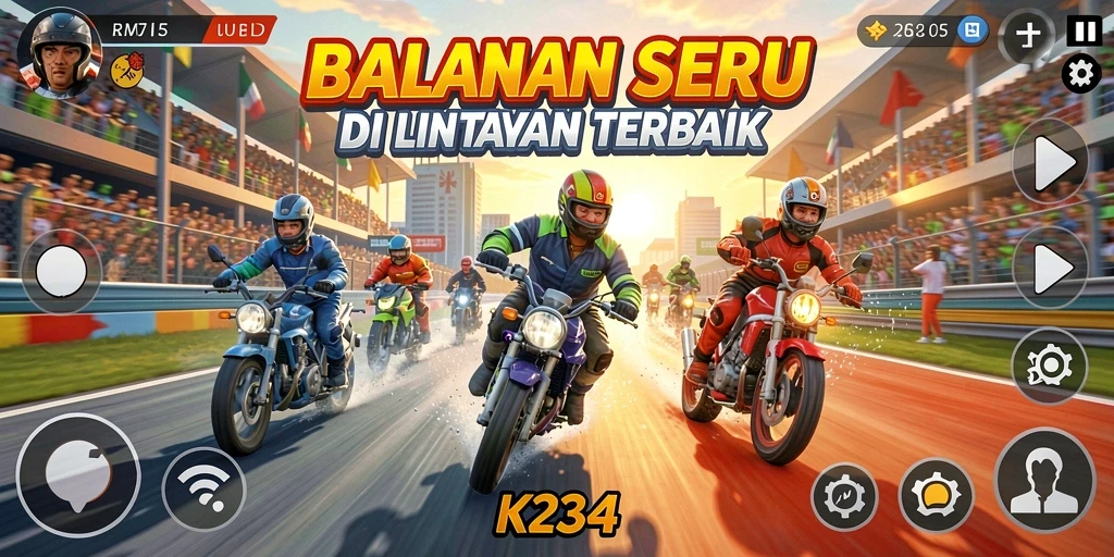 Gameplay K234 menunjukkan serunya balapan di lintasan yang menantang.