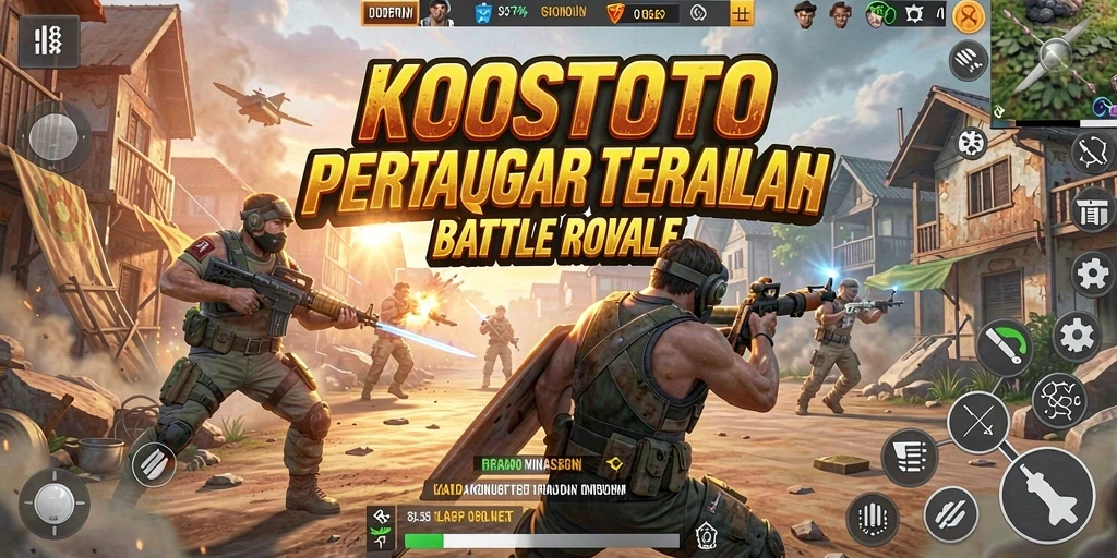 Tangkapan layar gameplay KOSTOTO menunjukkan aksi seru di arena Battle Royale.