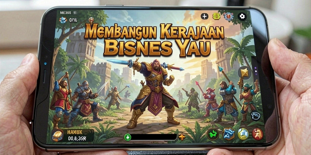 Tangkapan layar gameplay ME355 menampilkan aktivitas membangun dan mengelola bisnis.