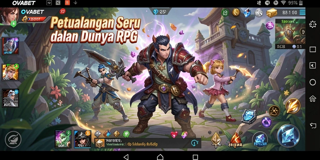 Screenshot utama OVABET menampilkan aksi seru dalam pertarungan RPG.