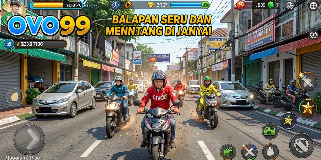 Tampilan action balap seru di OVO99 dengan mobil canggih.