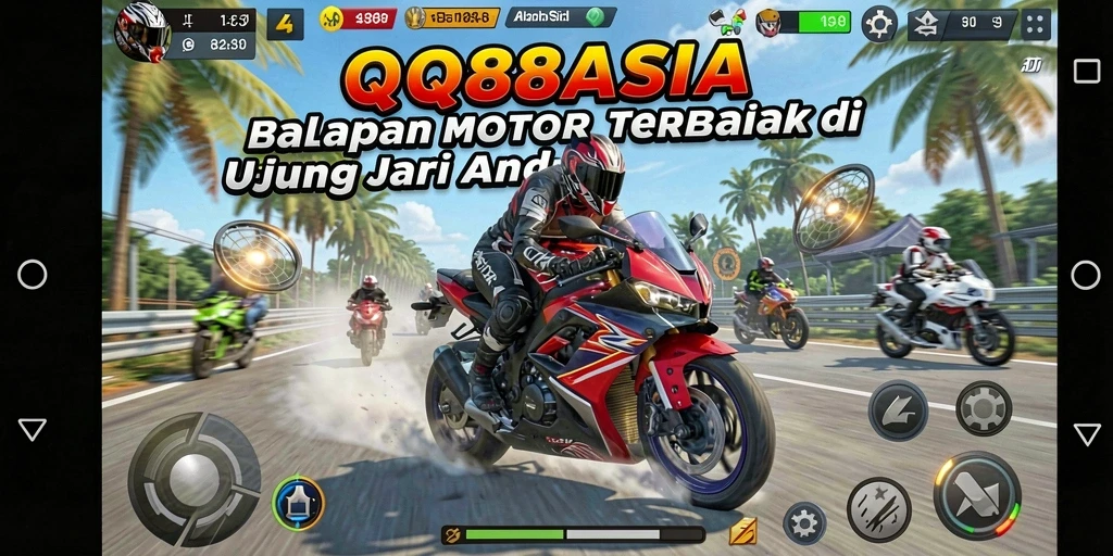 Tampilan utama gameplay balapan motor yang menegangkan di QQ88ASIA.