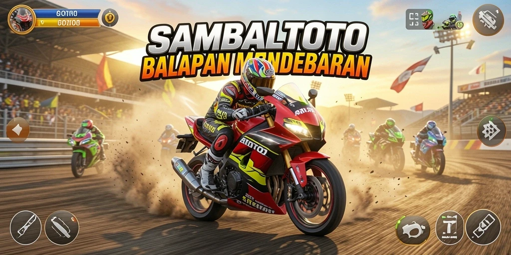 Screenshot SAMBALTOTO menampilkan balapan motor yang seru dan mendebarkan.